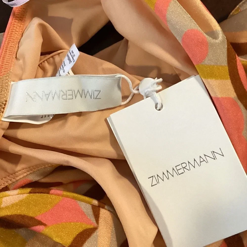 Zimmermann Mae Orange Swirl Print One-Shoulder Buckle Swimsuit NWT Size‎ 4